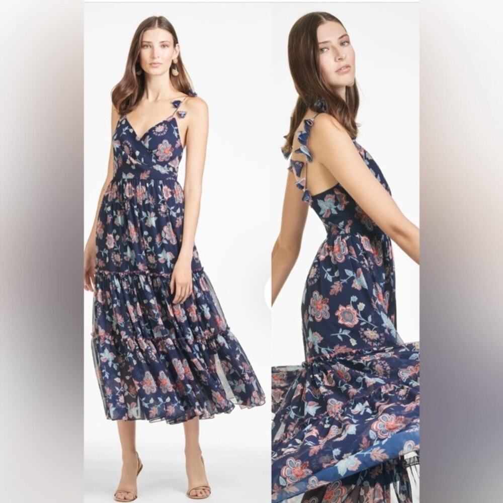 SACHIN & BABI- NWT-‎ DALIA TIERED  FLORAL-PRINT CHIFFON MIDI DRESS SZ:2 Ret$425.